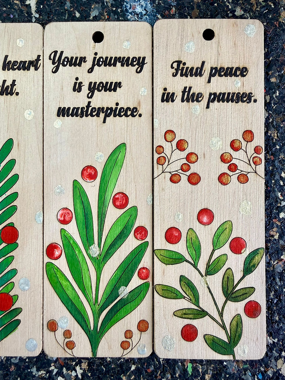 Thumbnail: Hand-painted Wooden Bookmark – Festive Reflections Series