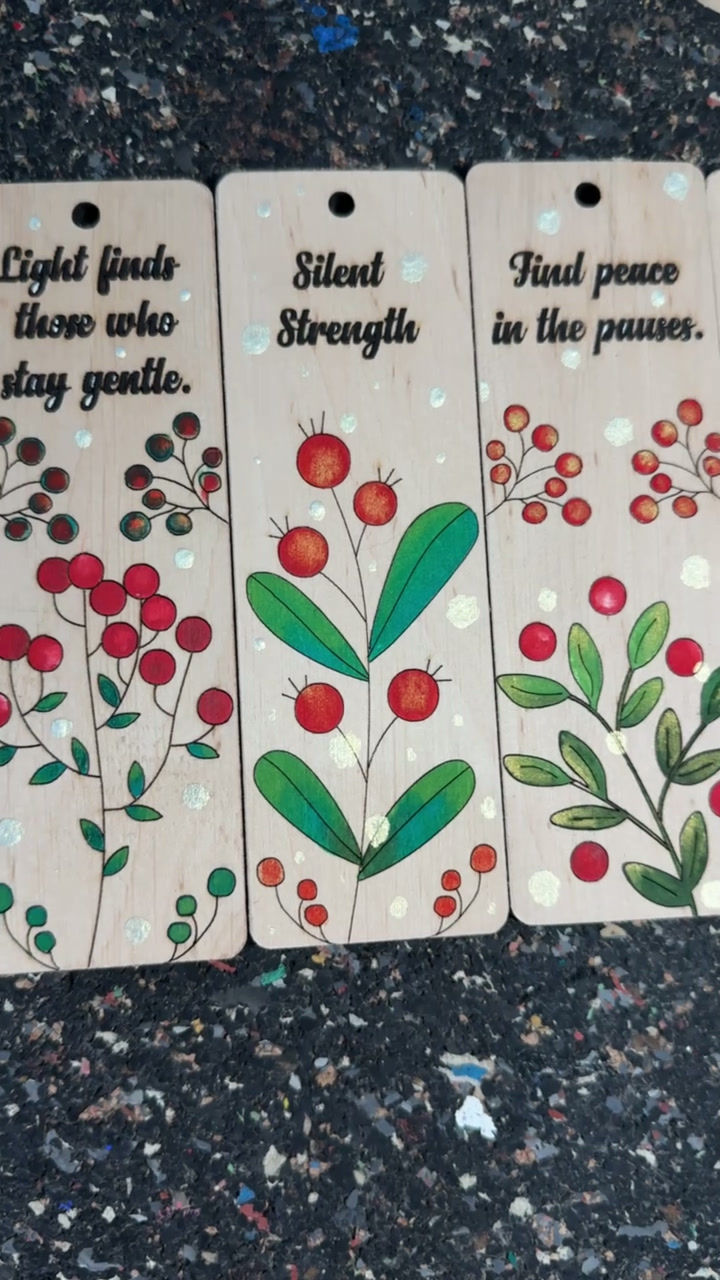 Thumbnail: Hand-painted Wooden Bookmark – Festive Reflections Series