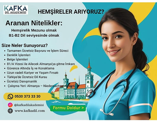 Almanya'da Hemşirelik şartları ve Belgeleri, Süreç nasıl işliyor, Ücretsiz Almanca Kursu ve Danışmanlık.