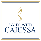 Swim With Carissa logo featuring a gold seahorse iconpng