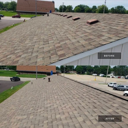 Before and after commercial roof replacement Peak Roofing LLC