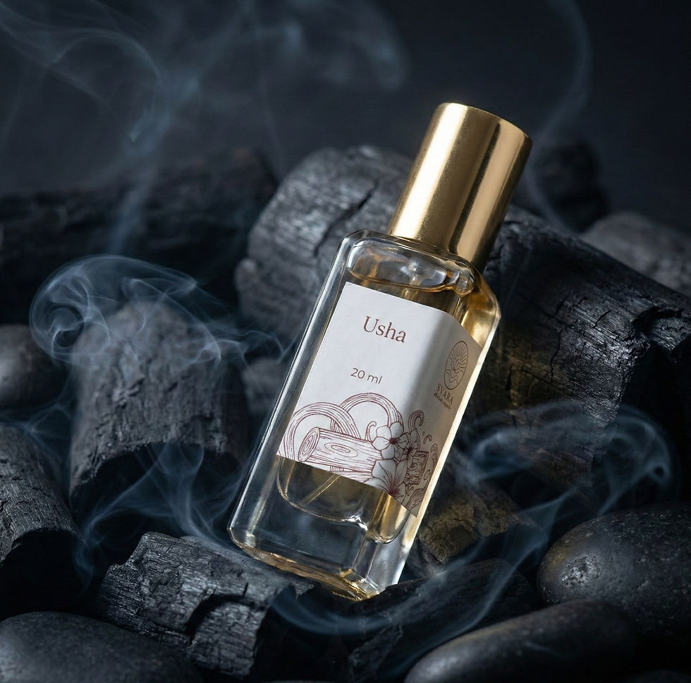 Usha alcohol free perfume with white musk & leather. Infused with magnesium oil for stress and mental clarity.