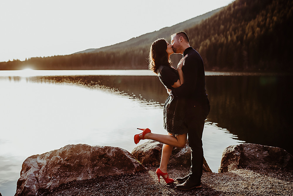 sunset golden hour engagement session pnw
