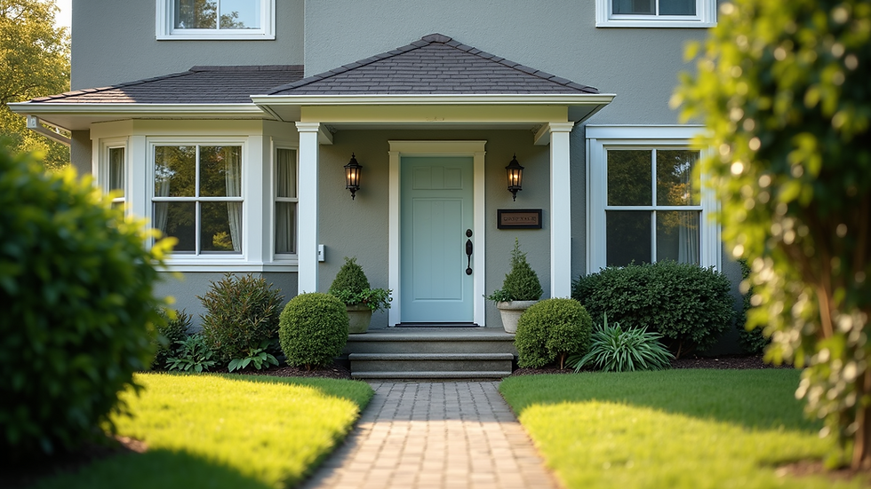Eye-level view of a well-maintained residential building exterior