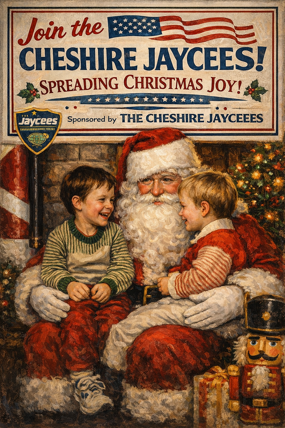 Alex and Joe Mach have Santa smiling at The Jaycees North Pole in the Cheshire Youth Center. AI enhanced.