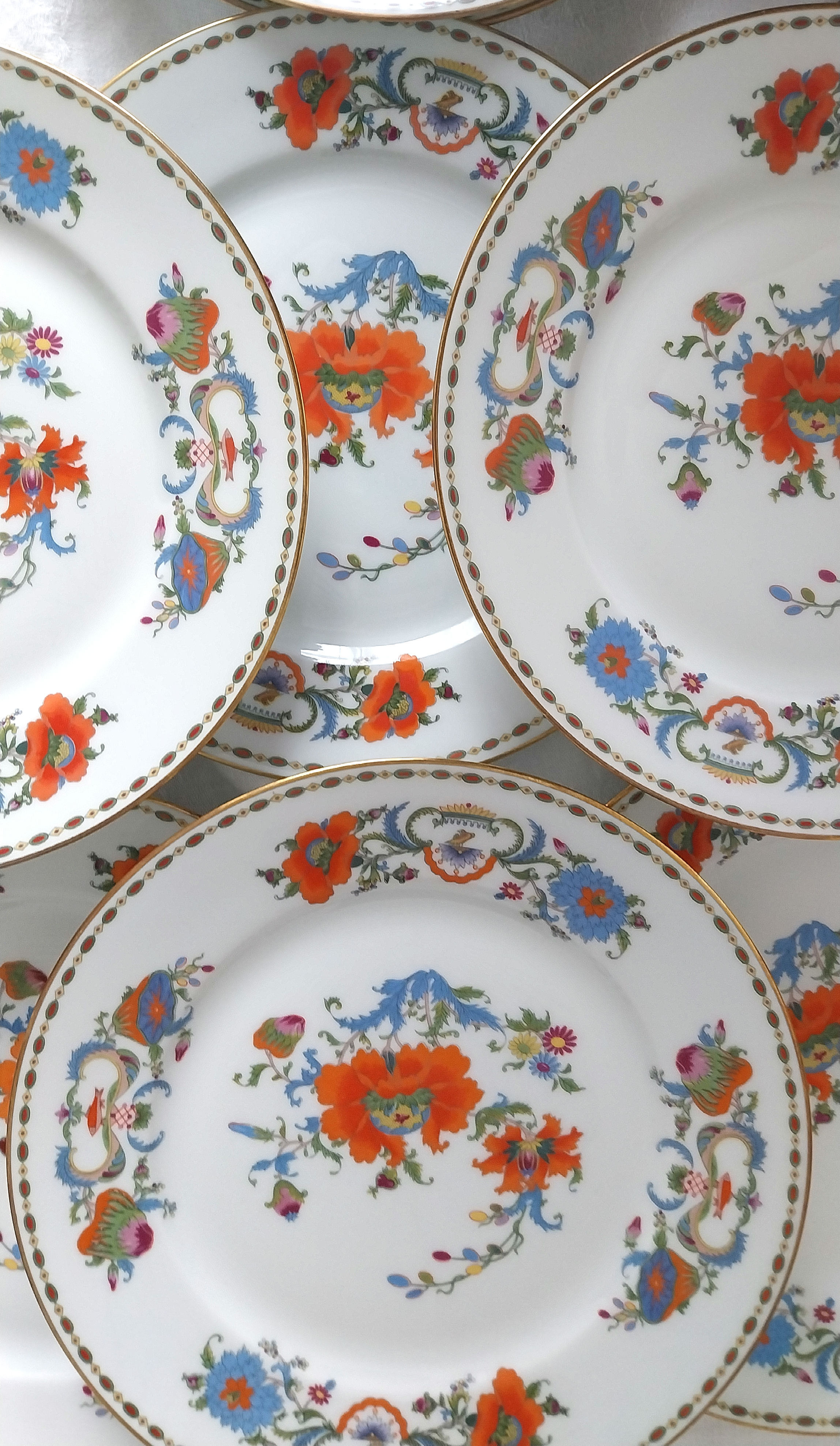 8 Assiettes en porcelaine, décor "Vieux chine" - Raynaud, Limoges