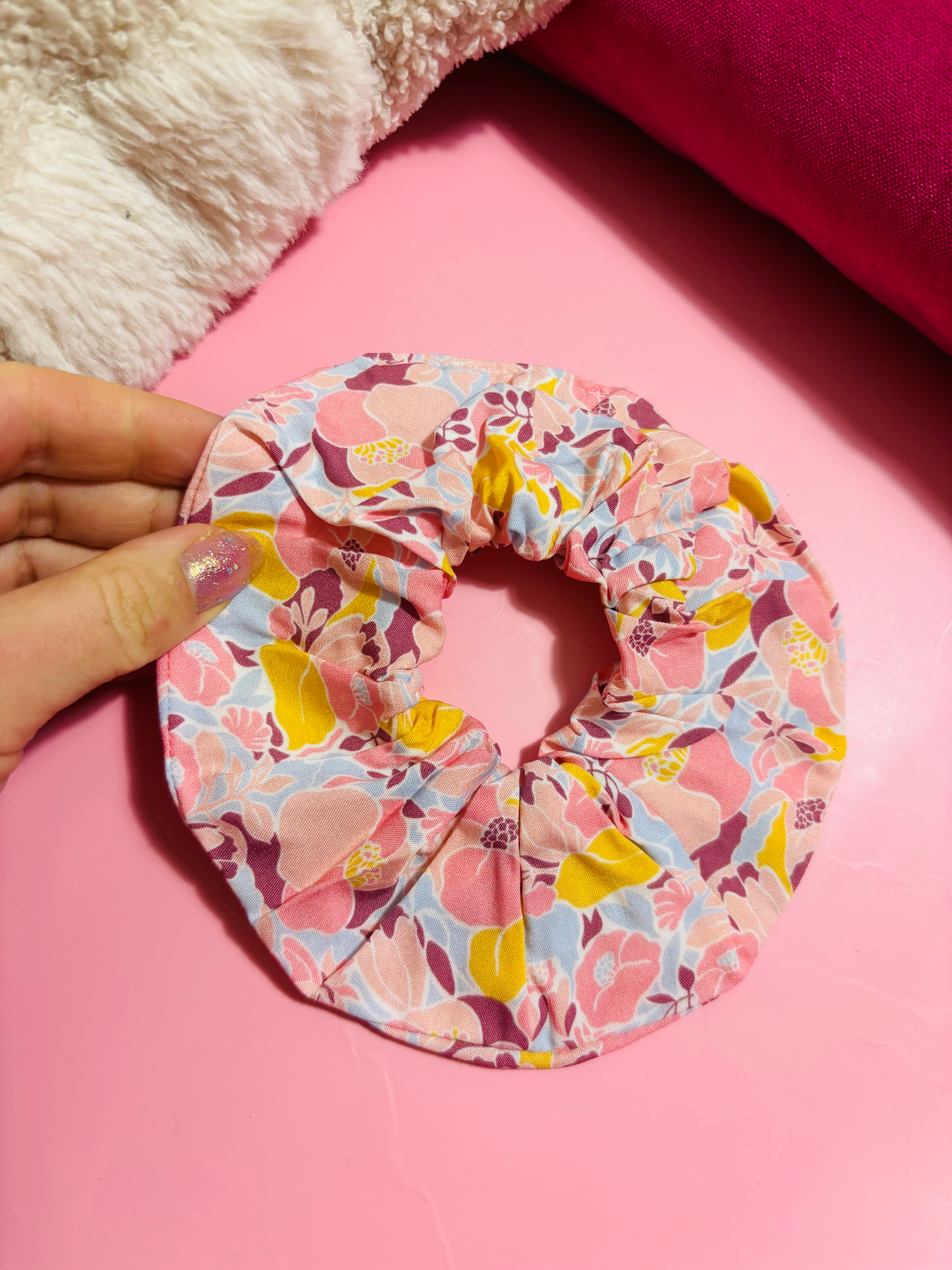 Grand chouchou végétal rose 