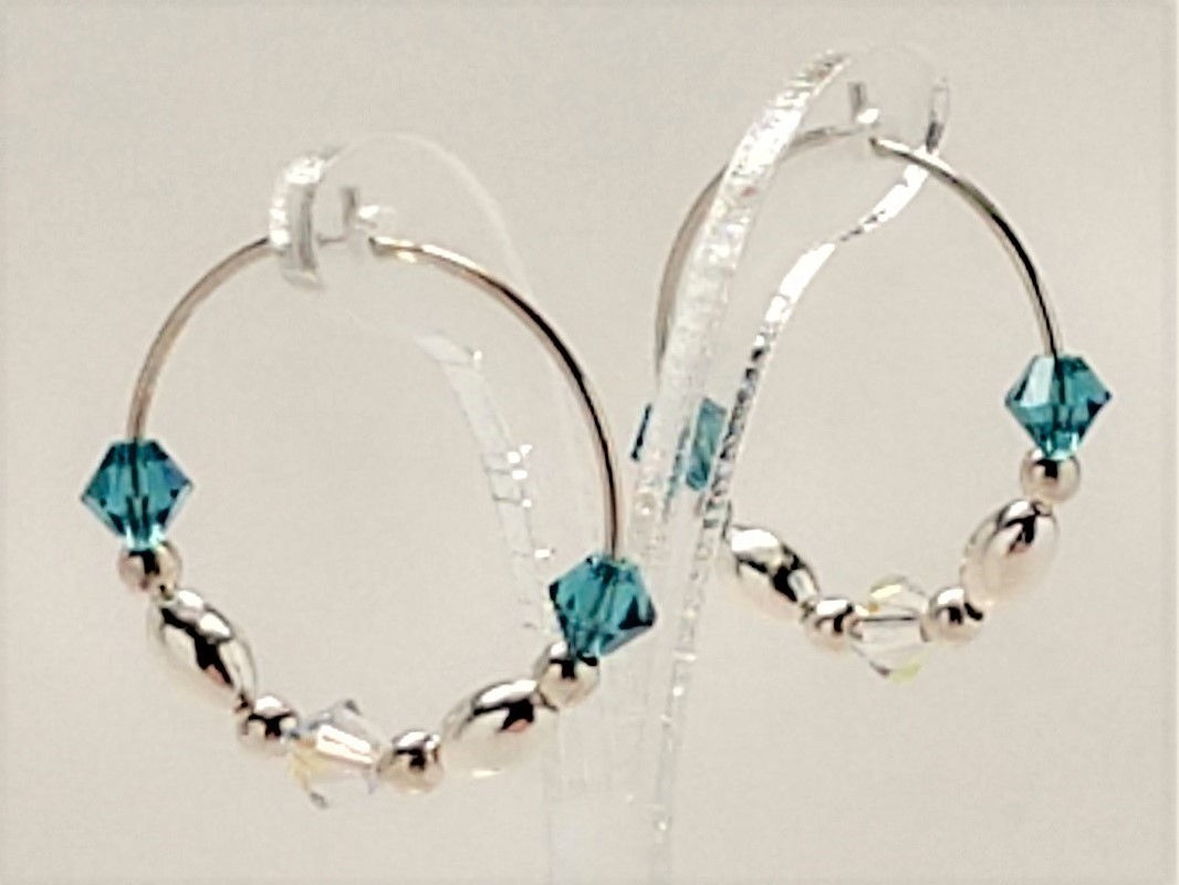  Indicolite/Crystal AB Silver Earrings