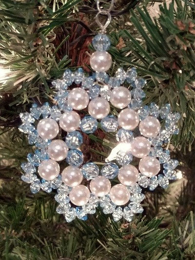 Thumbnail: Pearl/Light Sapphire Snowflake Ornament