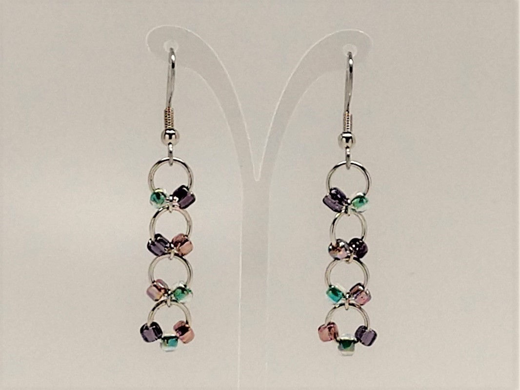 Purple/Seafoam Silver Jump Rings Hanging Earrings