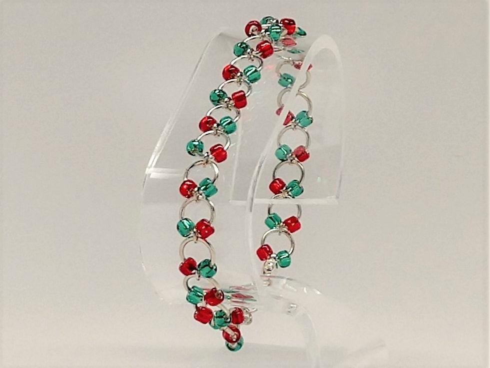 Ruby/Jade Silver Jump Rings Bracelet