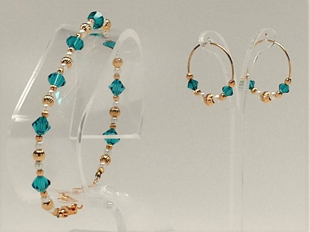 Blue Zircon/Pearl Gold Jewelry Set