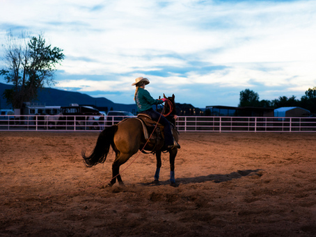 pensive woman on a horse at dusk