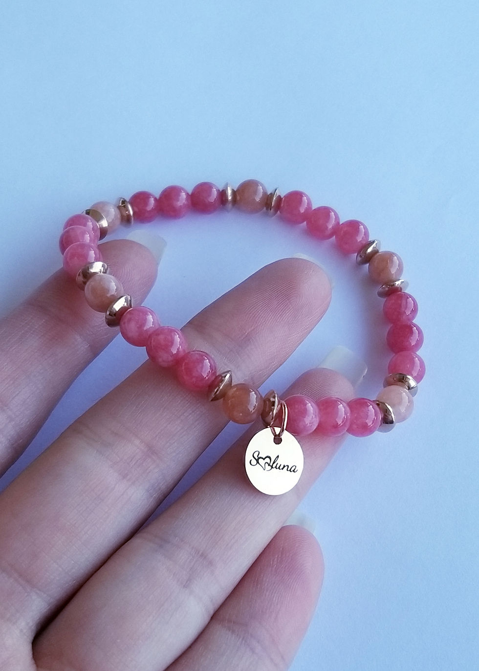 Miniature : Bracelet rhodochrosite et pierre de soleil