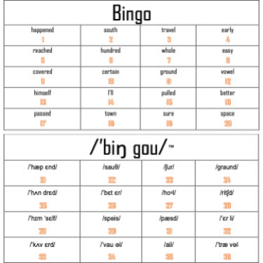 PHONETIC BINGO GAMES FOR 5TH GRADE LEVEL