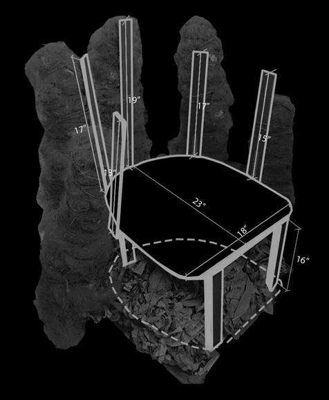 MEASUREMENTS OF THE INNER FRAME OF THE CHAIR. IT FURTHER GOT A LAYER OF STUCCO PLASTER FOR FINAL FINISHING