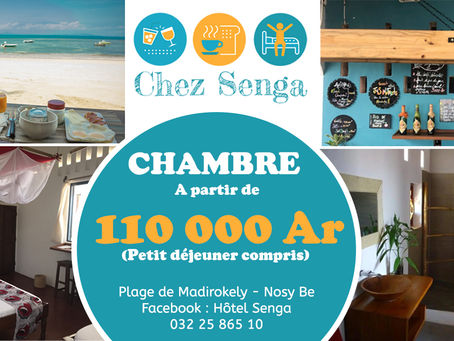 Profitez de nos promotions jusqu'à fin Décembre 2021
Hôtel Senga sur la plage de Madirokely, Nosy Be