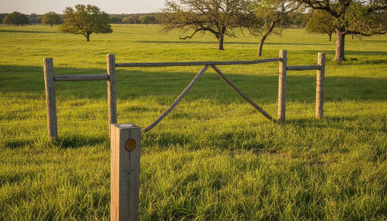 Ranch gate opening onto rural Texas pasture, a symbol of the surface estate