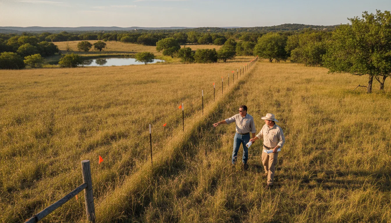 Buyer reviewing boundaries and access on Central Texas rural land