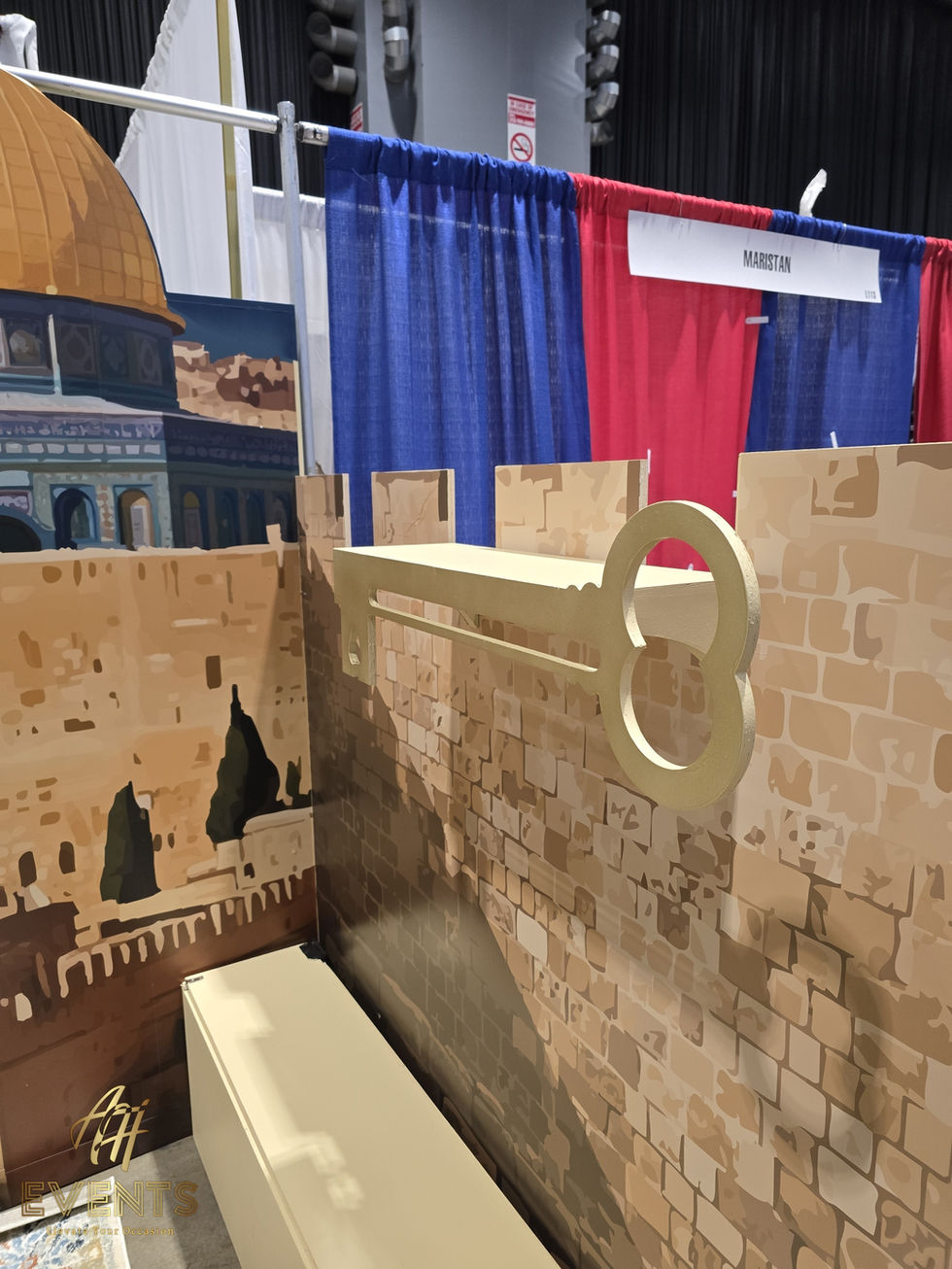 Custom-fabricated cultural exhibition backdrop by AH Crafted, featuring precision-printed architectural silhouettes