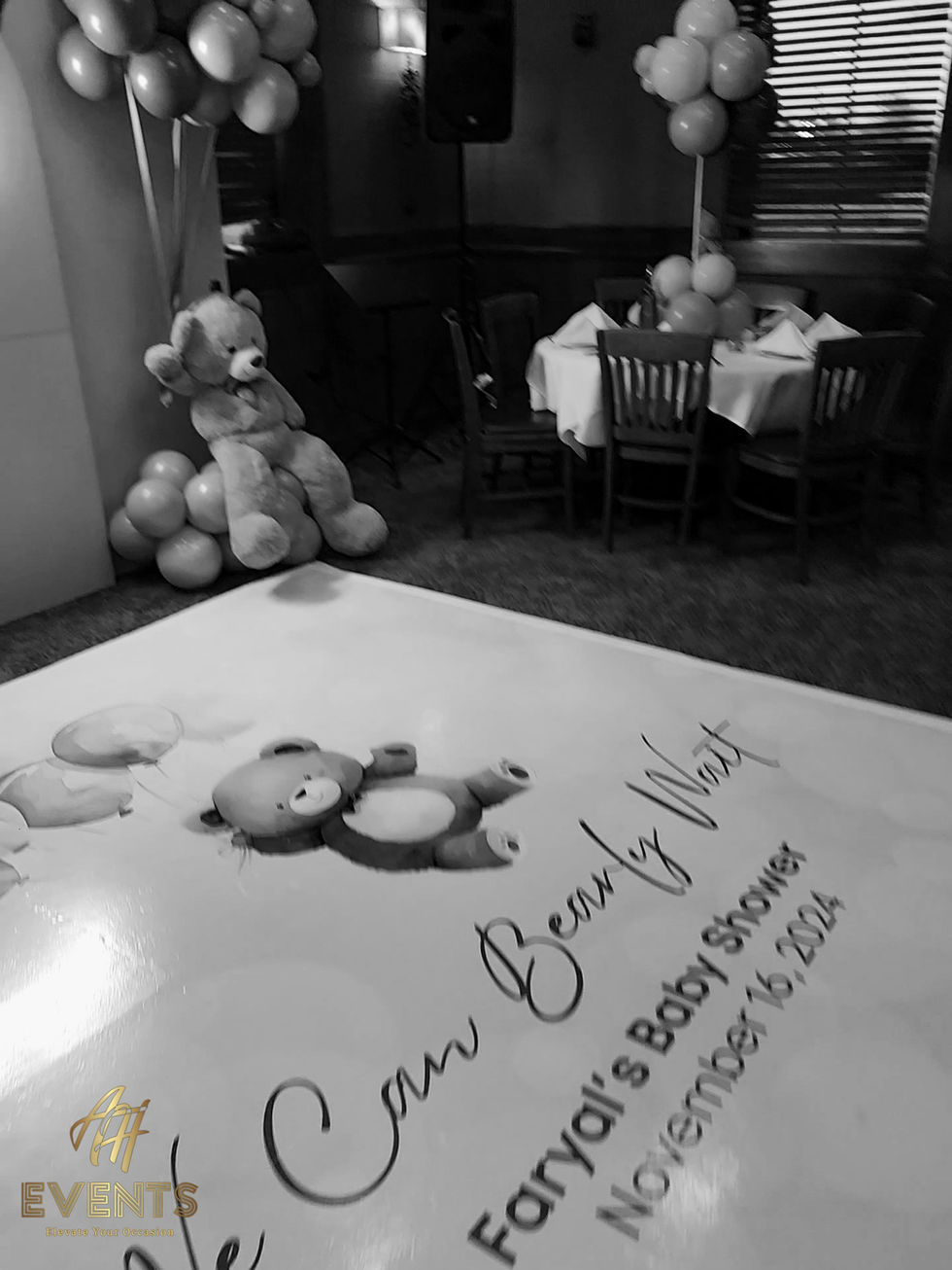 Bespoke custom-printed vinyl wrap featuring high-resolution patterns and event-specific floor designs.