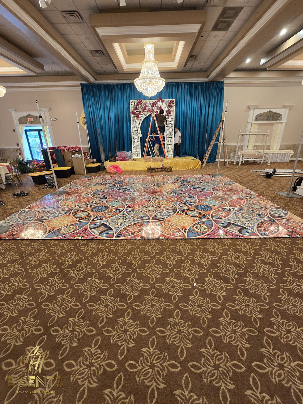 Kaleidoscope floor wrap featuring precision-mapped symmetrical geometry for a high-resolution event finish.