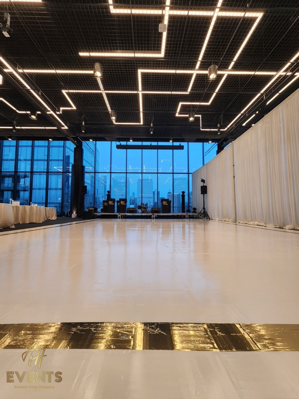 Bespoke custom-printed vinyl wrap featuring high-resolution patterns and event-specific floor designs.