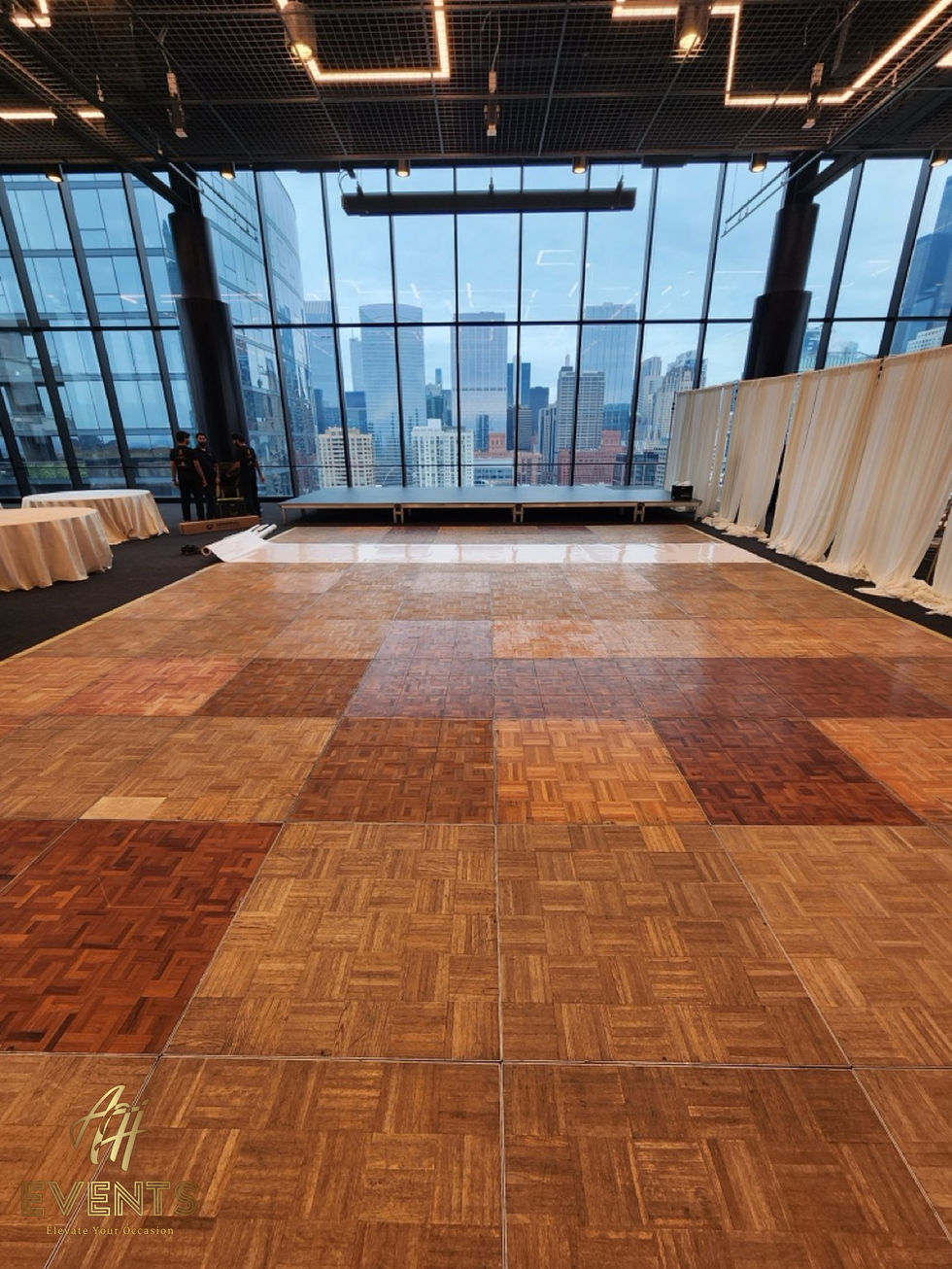 Bespoke custom-printed vinyl wrap featuring high-resolution patterns and event-specific floor designs.