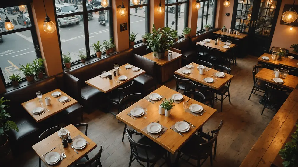 High angle view of a cozy café setting with a warm ambiance and inviting atmosphere
