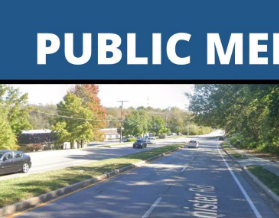MoDot logo with Public Meeting and image of vehicles traveling on Bannister Road in KCMO