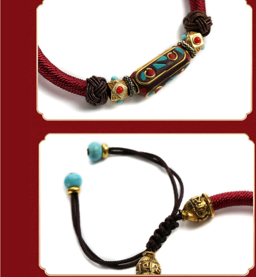 Miniatura: Pulsera trenzada de fuerza Om Mani Padme Hum de turquesa tibetana hecha a mano c