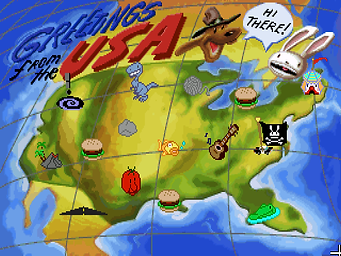 Sam & Max Hit The Road lucasarts point n click adventure steve purcell scumm imuse ms dos windows pc mac os cartoon comic freelance police detectives bigfoot telltale rgg retrogamegeeks.co.uk retrogaming videogames gamers gaming games retro game geeks gotm