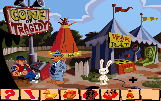 Sam & Max Hit The Road lucasarts point n click adventure steve purcell scumm imuse ms dos windows pc mac os cartoon comic freelance police detectives bigfoot telltale rgg retrogamegeeks.co.uk retrogaming videogames gamers gaming games retro game geeks gotm