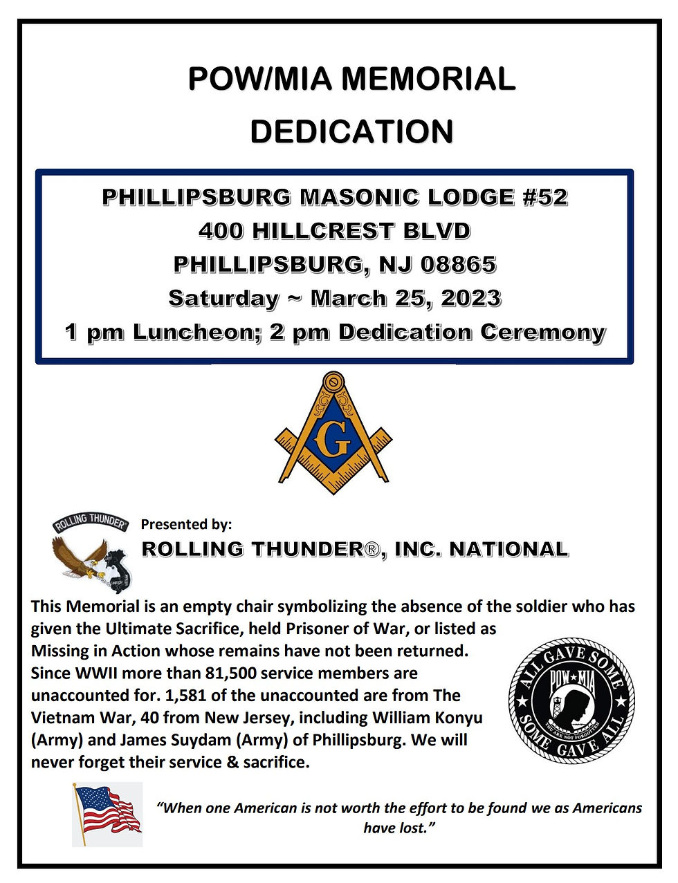 CHAIR OF HONOR DEDICATION [NATIONAL]