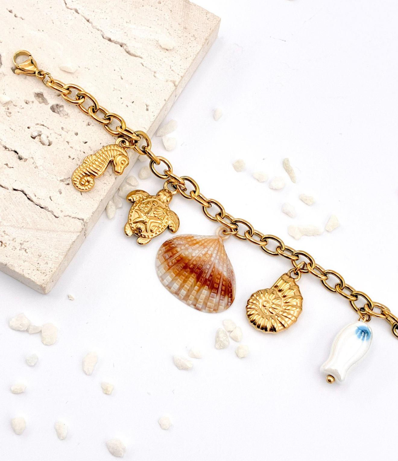 Pulseira em aço com pendentes tema mar