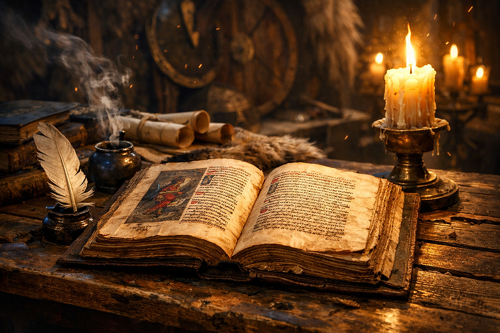 Manuscrit ancien évoquant les sources historiques d’Ostara.