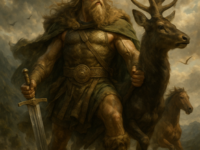 Freyr se tenant debout a coté d'un cerf