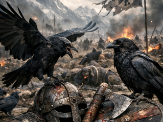 2 corbeaux sur un champs de bataille viking 