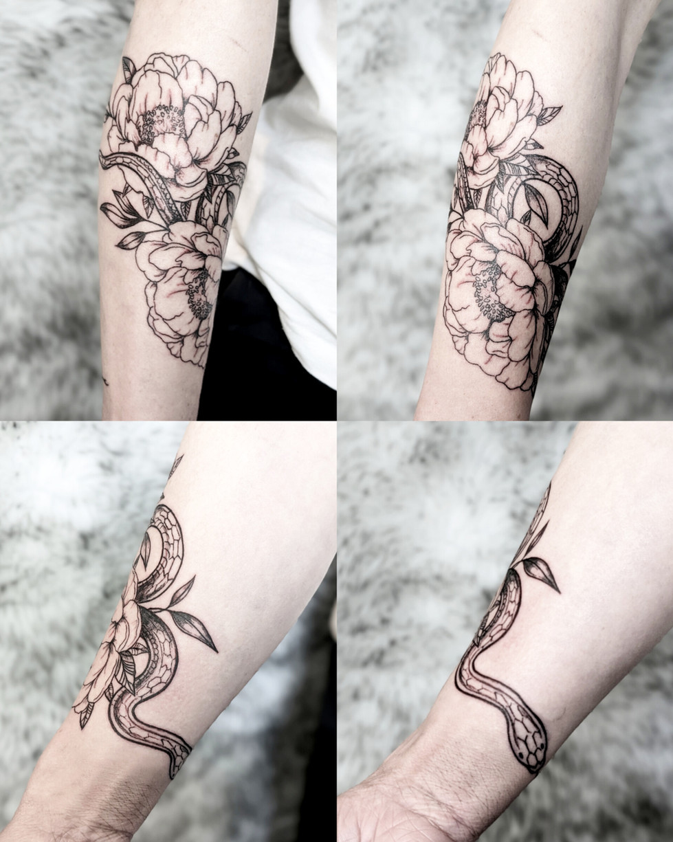 Peonies and snake