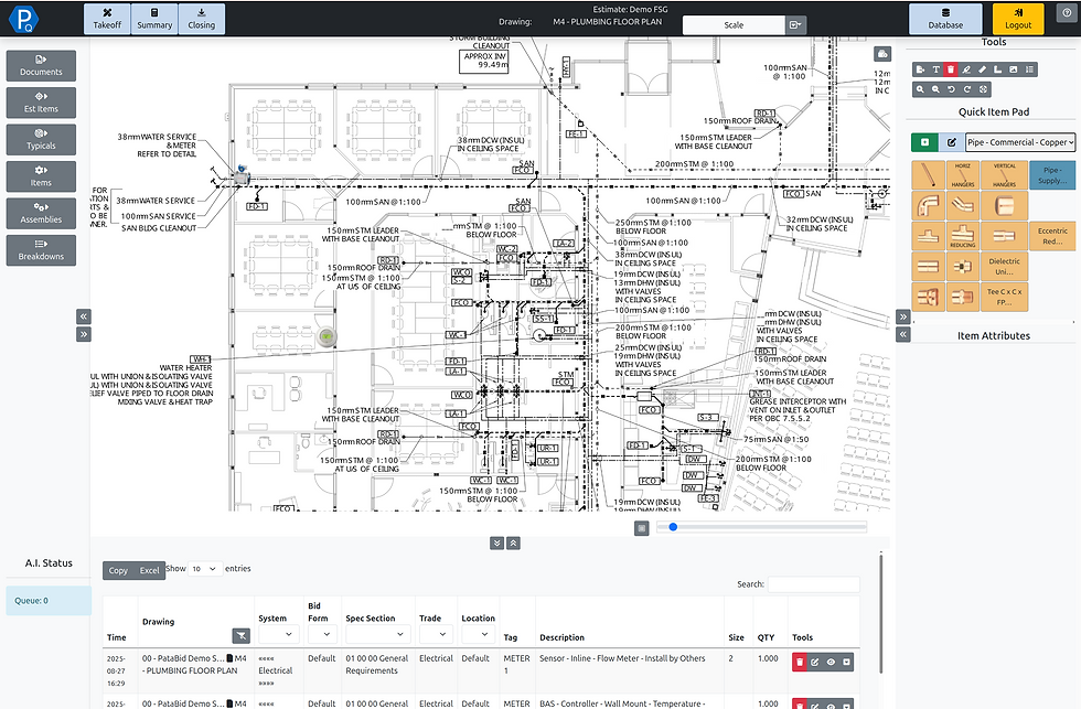 a screen showing how to bid plumbing jobs in Quantify