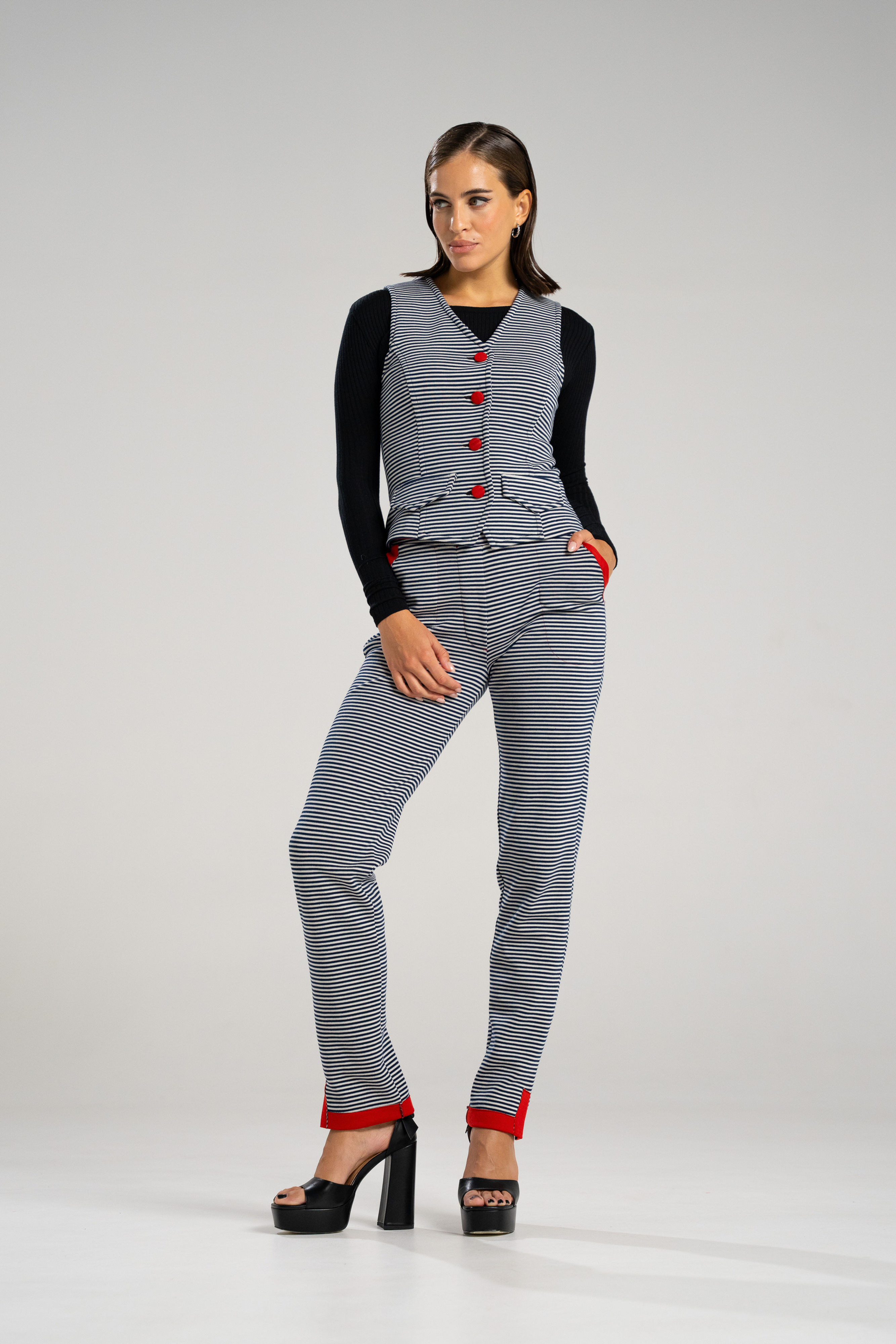 Gilet navy fijn gestreept