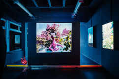 3 LED Screens die bunte Artworks zeigen