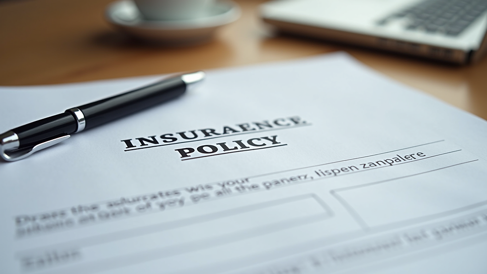Close-up view of an insurance policy document and a pen on a wooden table