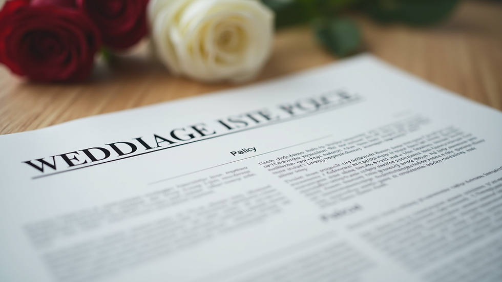 Close-up view of a wedding insurance policy document on a table