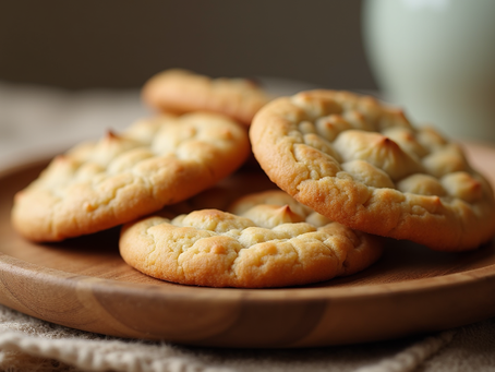 Crunchy cookies on wooden plate, ready to eat