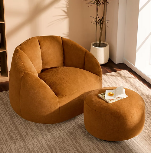 Gericco Giant Bean Bag Swivel Chair for Adults with Ottoman-Orange.png
