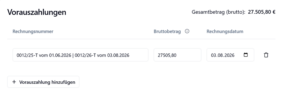 Lösung der E-Rechnung Fehlermeldung InvoiceReferencedDocument durch zusammengefasste Vorauszahlung nach erneutem Upload