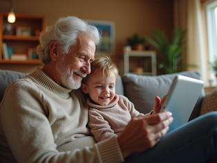 grandparent and grand son one the couch