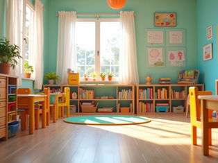 A bright early learning classroom designed for play-based and academic activities