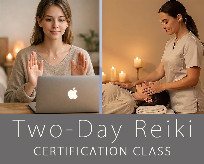 LisaStarAhna teaching a Reiki class in her Ore, Utah studio. Three students are lying on the floor.